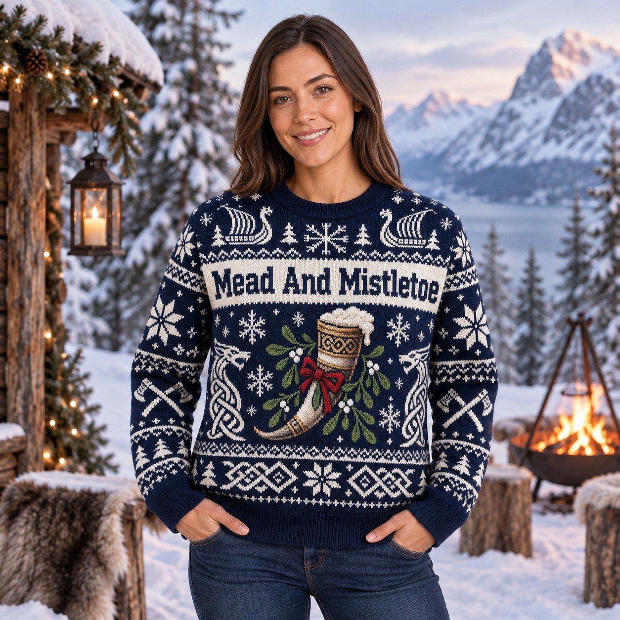 [popular-sweater:PX-10-11:female] Mead And Mistletoe Ugly Christmas Sweatshirt - Female view