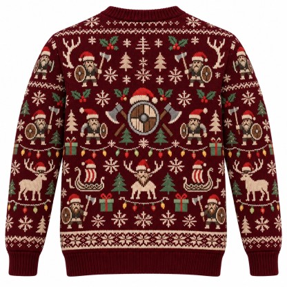 [popular-sweater:PX-10-12:back] Axe And Antlers Viking Christmas Ugly Christmas Sweatshirt - Back view