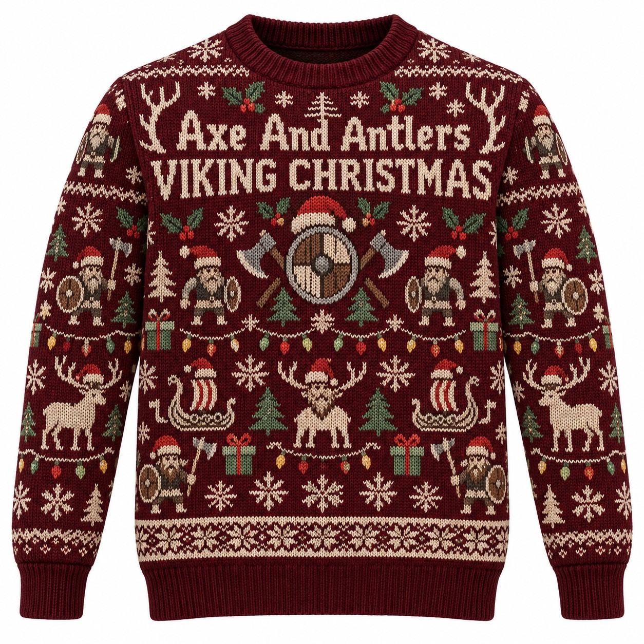 [popular-sweater:PX-10-12:front] Axe And Antlers Viking Christmas Ugly Christmas Sweatshirt - Front view
