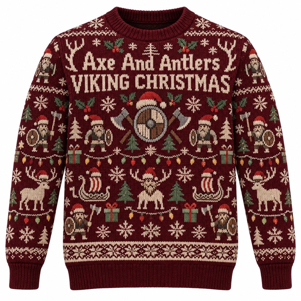 [popular-sweater:PX-10-12:front] Axe And Antlers Viking Christmas Ugly Christmas Sweatshirt - Front view