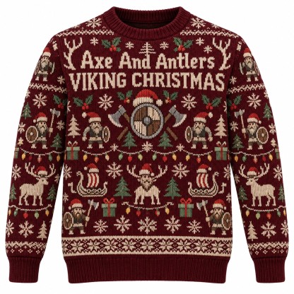 [popular-sweater:PX-10-12:front] Axe And Antlers Viking Christmas Ugly Christmas Sweatshirt - Front view