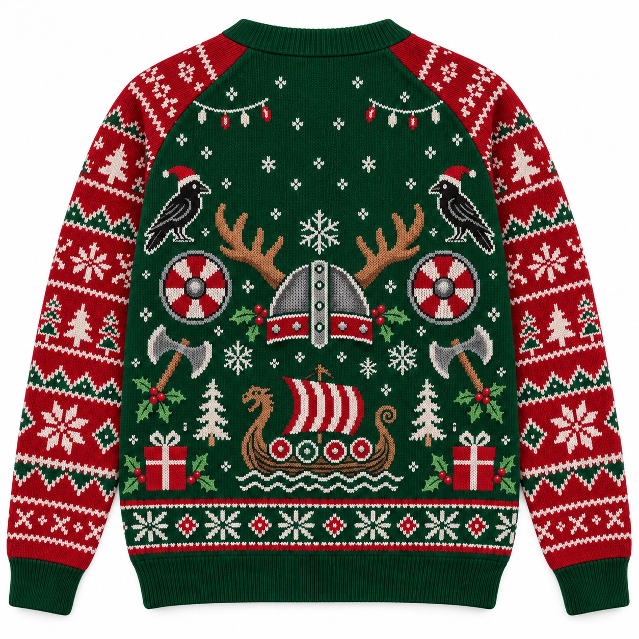 [popular-sweater:PX-10-13:back] Viking Helmet Reindeer Ugly Christmas Sweatshirt - Back view