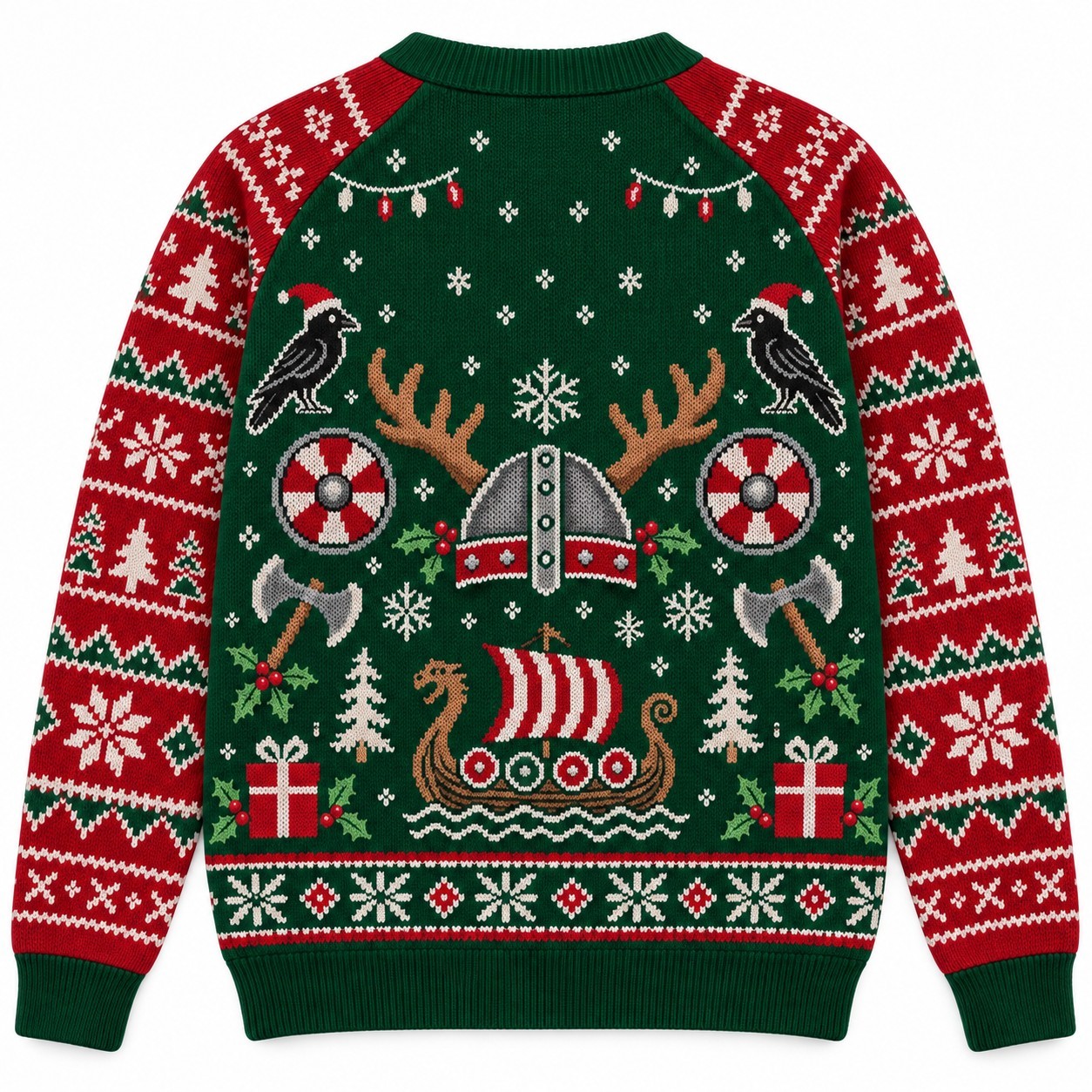 [popular-sweater:PX-10-13:back] Viking Helmet Reindeer Ugly Christmas Sweatshirt - Back view
