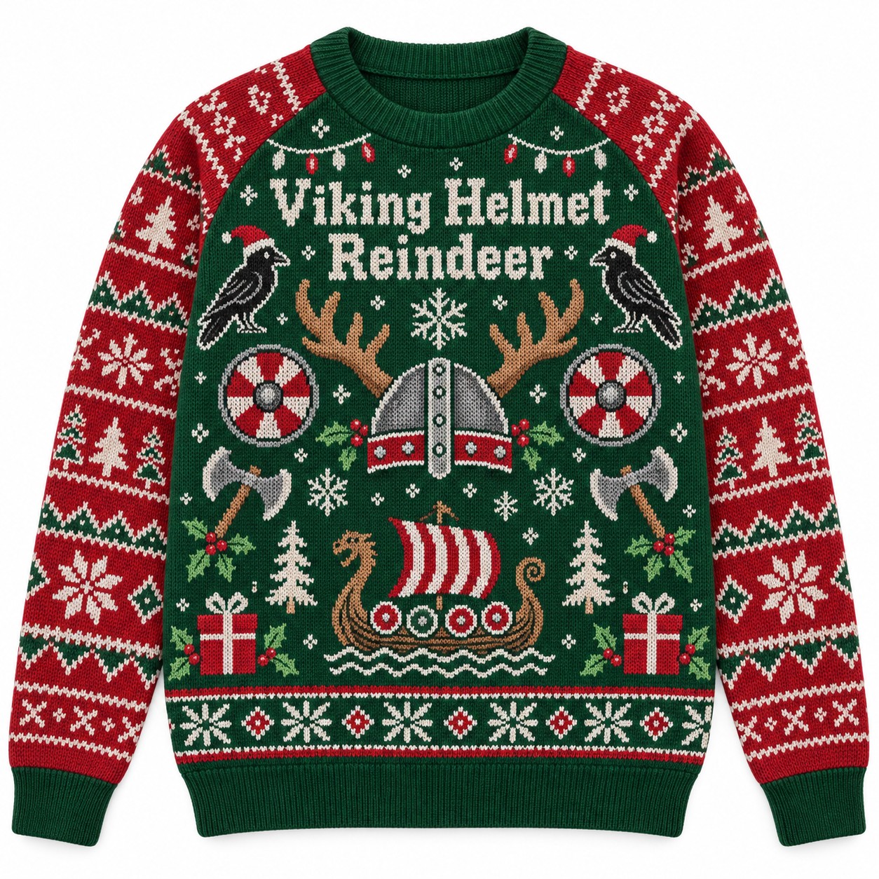 [popular-sweater:PX-10-13:front] Viking Helmet Reindeer Ugly Christmas Sweatshirt - Front view