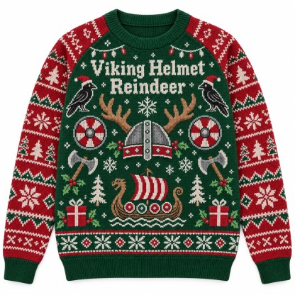 [popular-sweater:PX-10-13:front] Viking Helmet Reindeer Ugly Christmas Sweatshirt - Front view