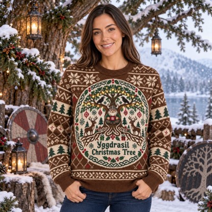 [popular-sweater:PX-10-15:female] Yggdrasil Christmas Tree Ugly Christmas Sweatshirt - Female view