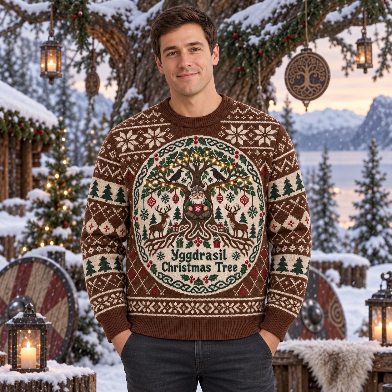 [popular-sweater:PX-10-15:male] Yggdrasil Christmas Tree Ugly Christmas Sweatshirt - Male view