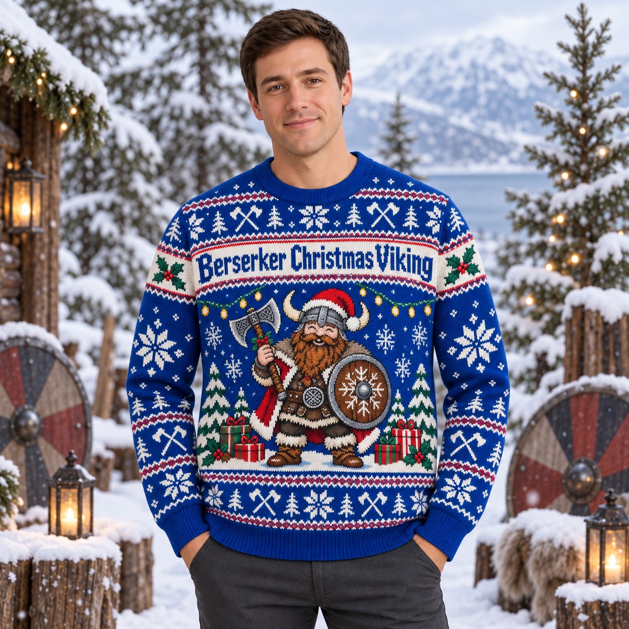 [popular-sweater:PX-10-16:male] Berserker Christmas Viking Ugly Christmas Sweatshirt - Male view