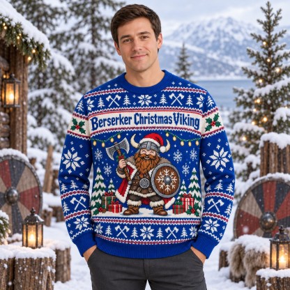 [popular-sweater:PX-10-16:male] Berserker Christmas Viking Ugly Christmas Sweatshirt - Male view