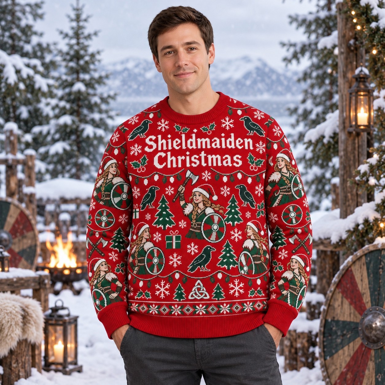 [popular-sweater:PX-10-17:male] Shieldmaiden Christmas Ugly Christmas Sweatshirt - Male view
