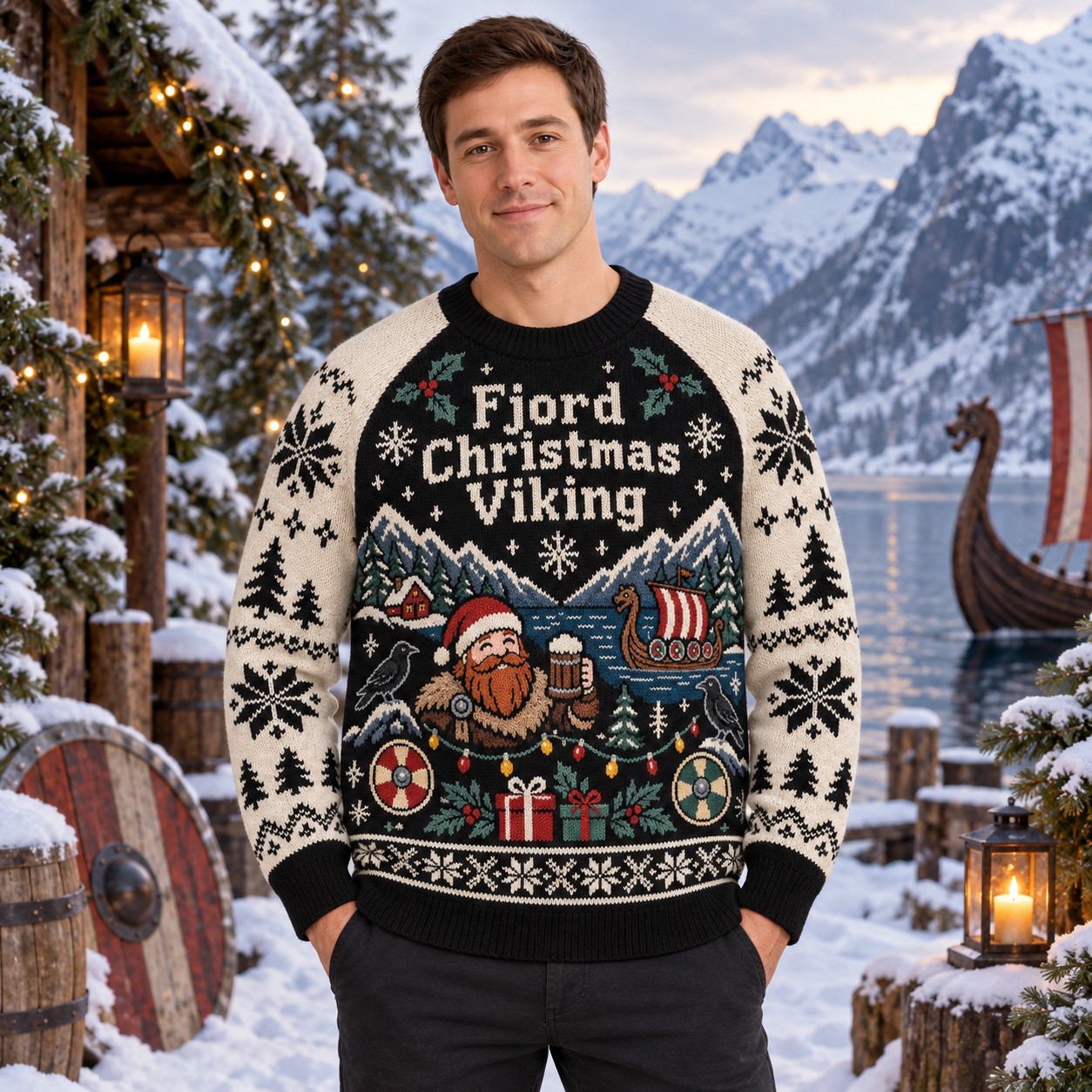 [popular-sweater:PX-10-18:male] Fjord Christmas Viking Ugly Christmas Sweatshirt - Male view