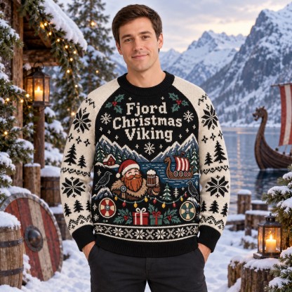 [popular-sweater:PX-10-18:male] Fjord Christmas Viking Ugly Christmas Sweatshirt - Male view