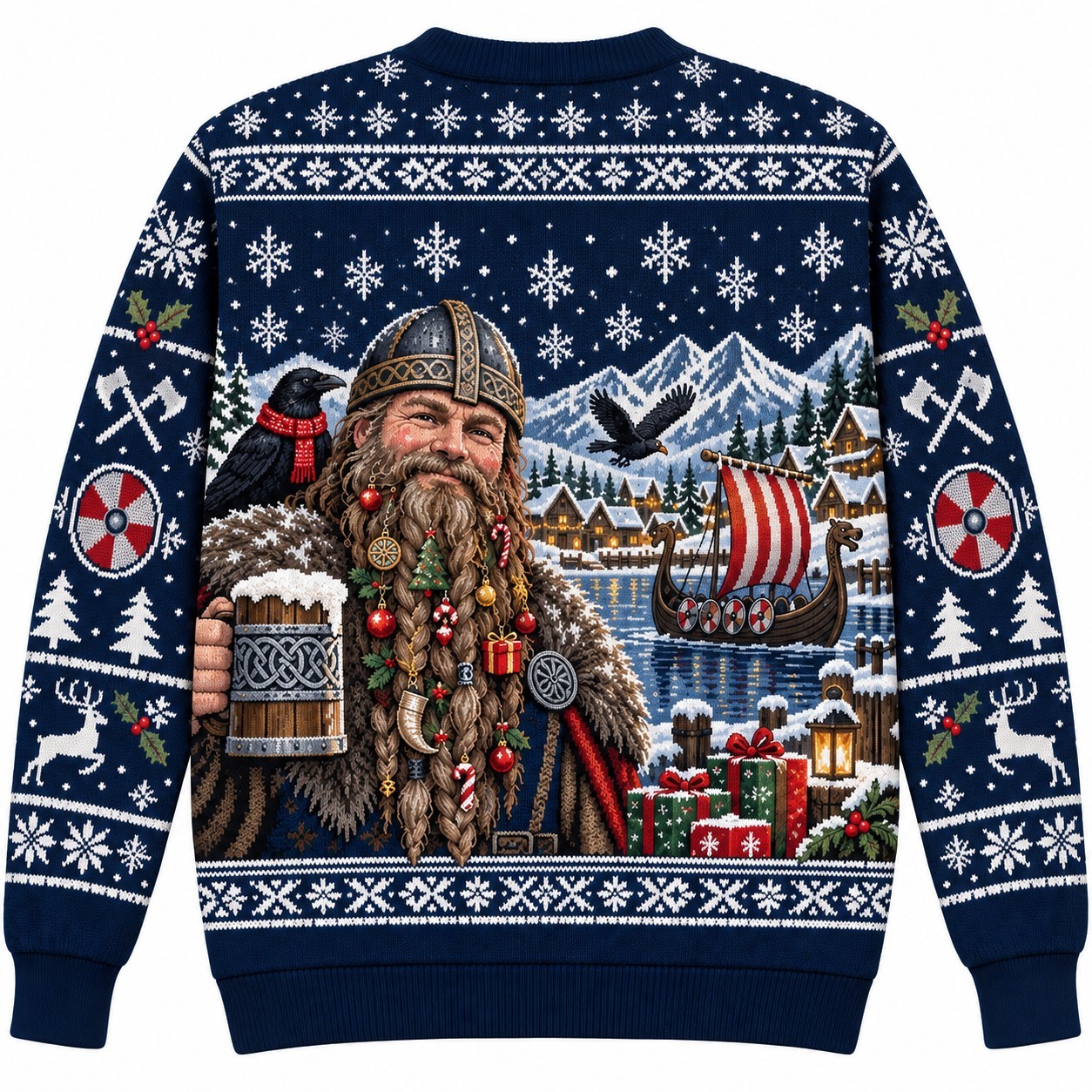 [popular-sweater:PX-10-19:back] Viking Beard Ornaments Ugly Christmas Sweatshirt - Back view
