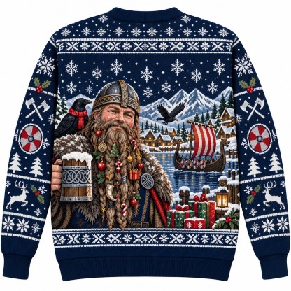 [popular-sweater:PX-10-19:back] Viking Beard Ornaments Ugly Christmas Sweatshirt - Back view
