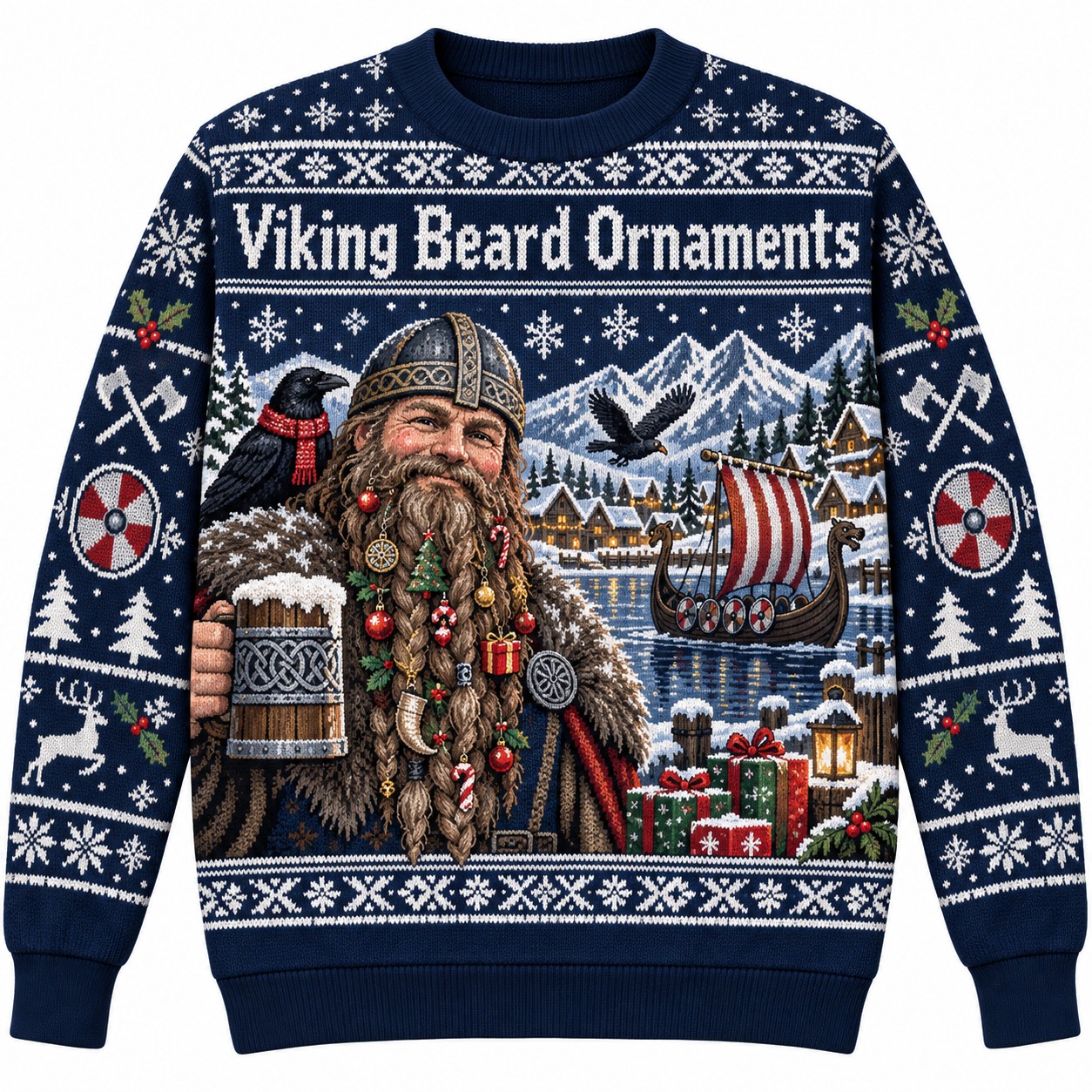 [popular-sweater:PX-10-19:front] Viking Beard Ornaments Ugly Christmas Sweatshirt - Front view