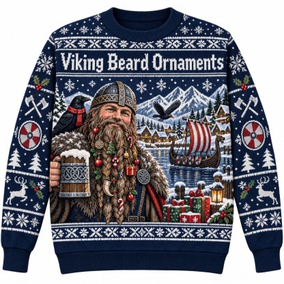 [popular-sweater:PX-10-19:front] Viking Beard Ornaments Ugly Christmas Sweatshirt - Front view