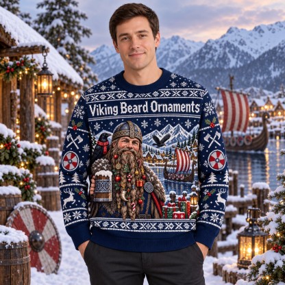 [popular-sweater:PX-10-19:male] Viking Beard Ornaments Ugly Christmas Sweatshirt - Male view