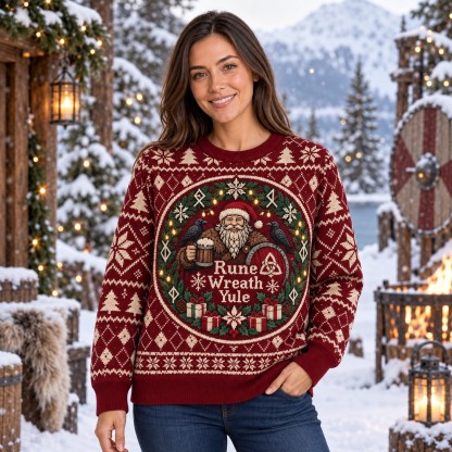 [popular-sweater:PX-10-20:female] Rune Wreath Yule Ugly Christmas Sweatshirt - Female view