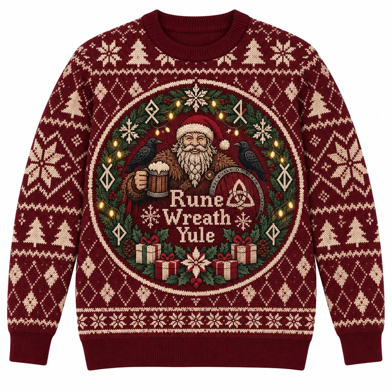 [popular-sweater:PX-10-20:front] Rune Wreath Yule Ugly Christmas Sweatshirt - Front view