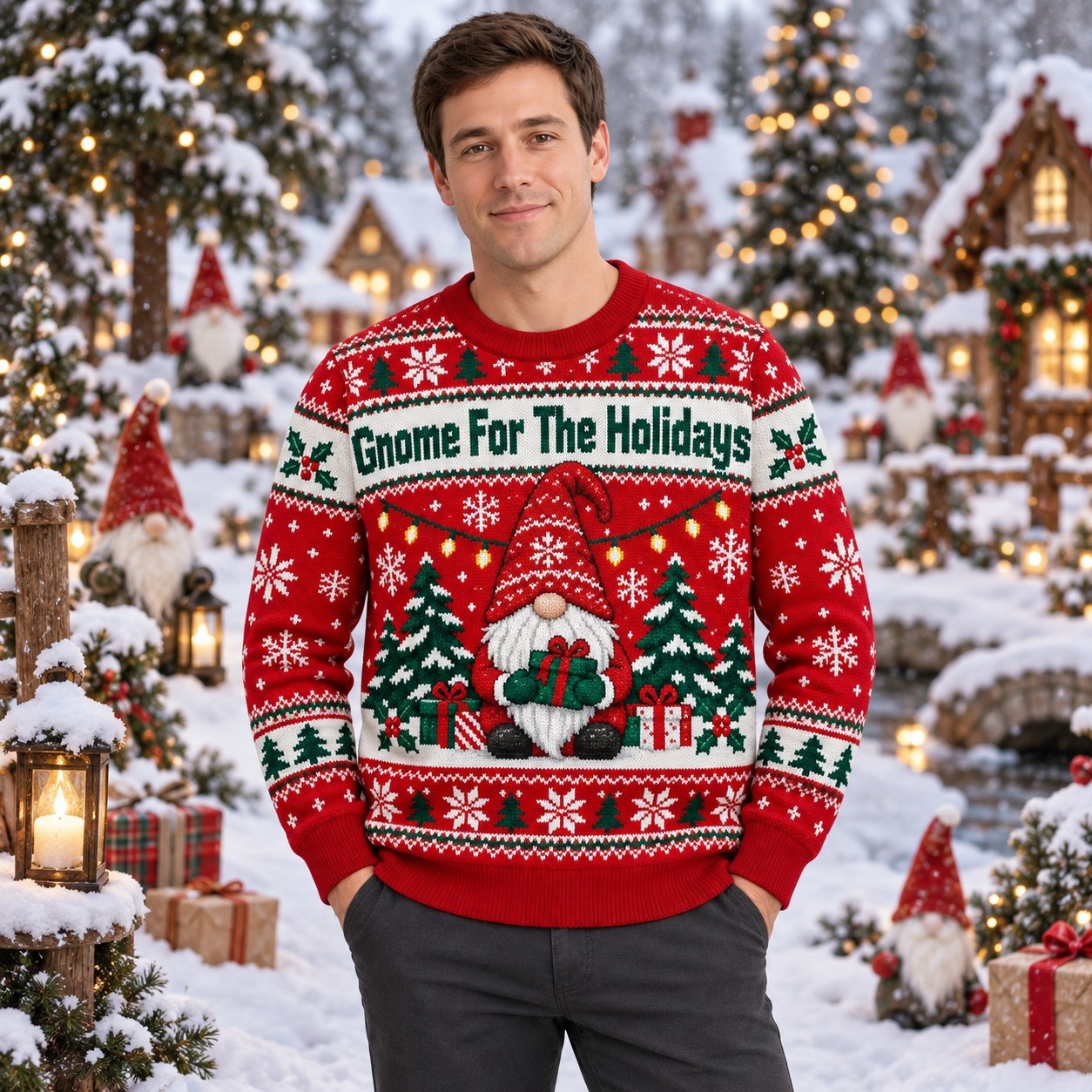 [popular-sweater:PX-11-01:male] Gnome For The Holidays Ugly Christmas Sweatshirt - Male view
