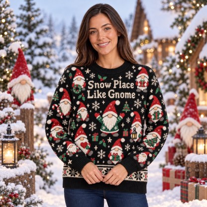 [popular-sweater:PX-11-02:female] Snow Place Like Gnome Ugly Christmas Sweatshirt - Female view