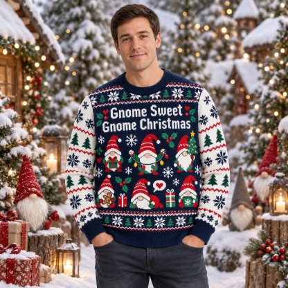 [popular-sweater:PX-11-03:male] Gnome Sweet Gnome Christmas Ugly Christmas Sweatshirt - Male view