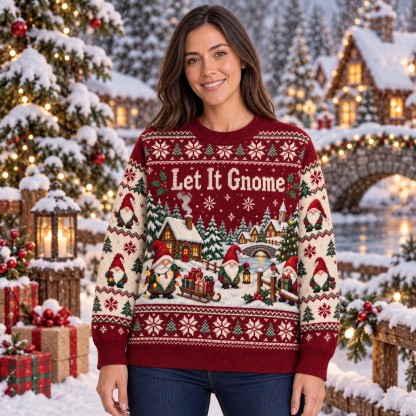 [popular-sweater:PX-11-04:female] Let It Gnome Ugly Christmas Sweatshirt - Female view
