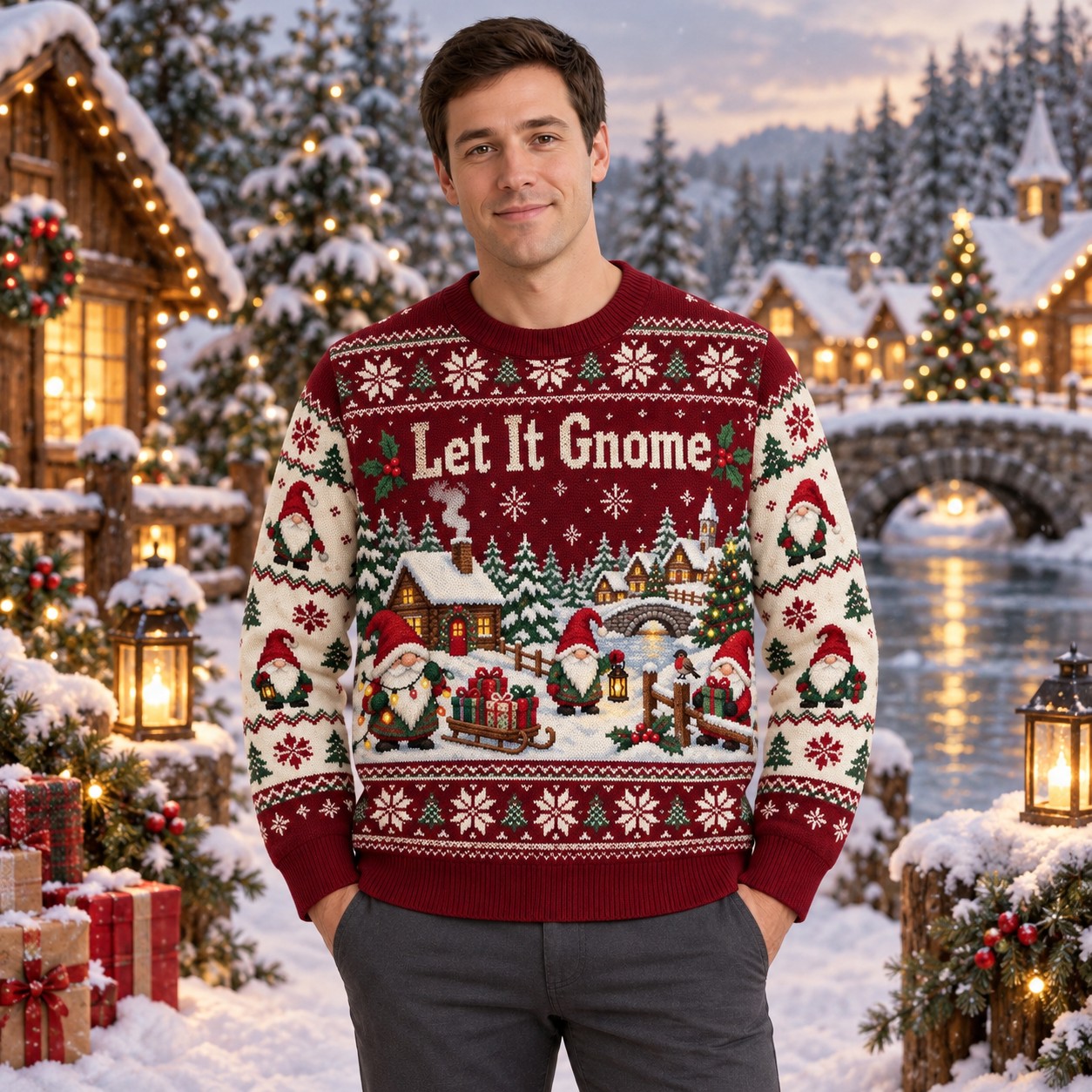 [popular-sweater:PX-11-04:male] Let It Gnome Ugly Christmas Sweatshirt - Male view