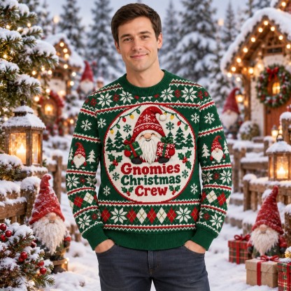 [popular-sweater:PX-11-05:male] Gnomies Christmas Crew Ugly Christmas Sweatshirt - Male view