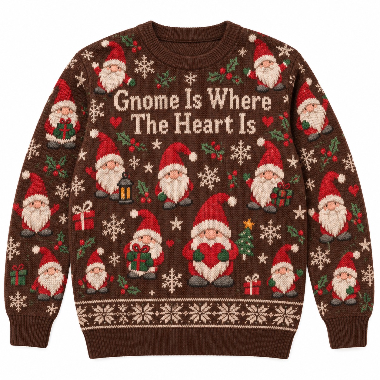 [popular-sweater:PX-11-07:front] Gnome Is Where The Heart Is Ugly Christmas Sweatshirt - Front view