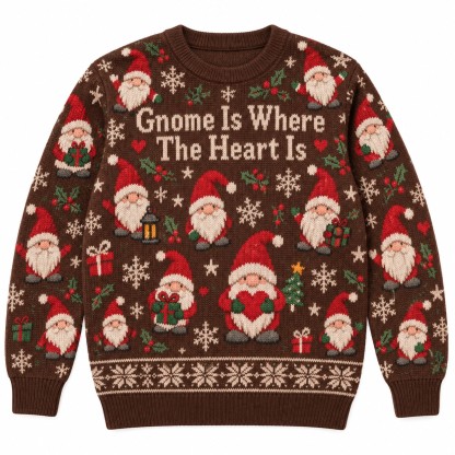 [popular-sweater:PX-11-07:front] Gnome Is Where The Heart Is Ugly Christmas Sweatshirt - Front view