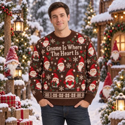 [popular-sweater:PX-11-07:male] Gnome Is Where The Heart Is Ugly Christmas Sweatshirt - Male view