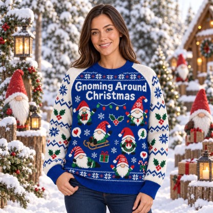 [popular-sweater:PX-11-08:female] Gnoming Around Christmas Ugly Christmas Sweatshirt - Female view
