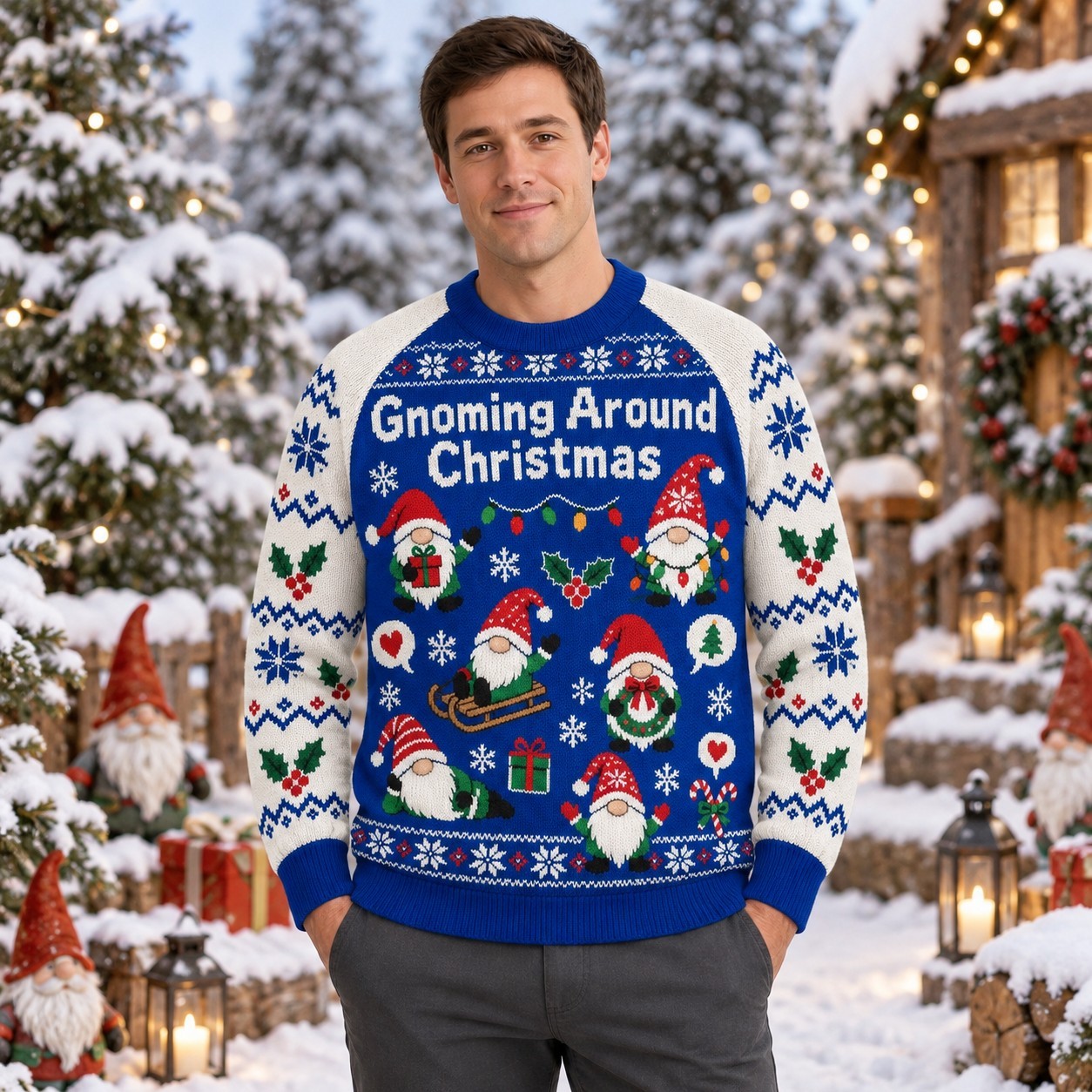 [popular-sweater:PX-11-08:male] Gnoming Around Christmas Ugly Christmas Sweatshirt - Male view