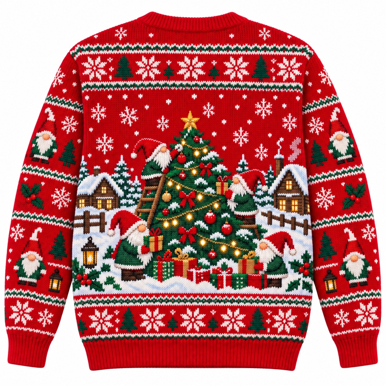 [popular-sweater:PX-11-09:back] Gnome Christmas Tree Ugly Christmas Sweatshirt - Back view