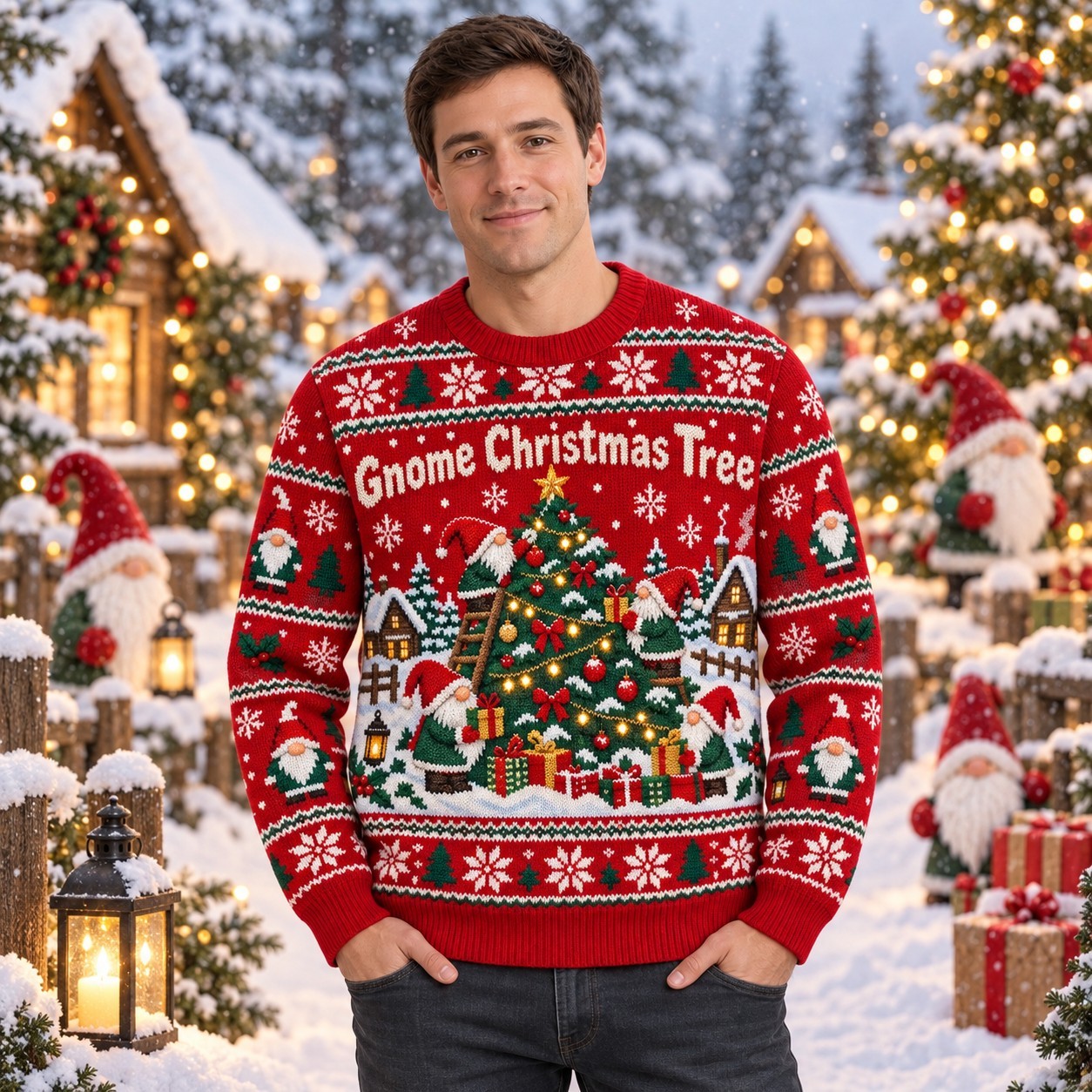 [popular-sweater:PX-11-09:male] Gnome Christmas Tree Ugly Christmas Sweatshirt - Male view