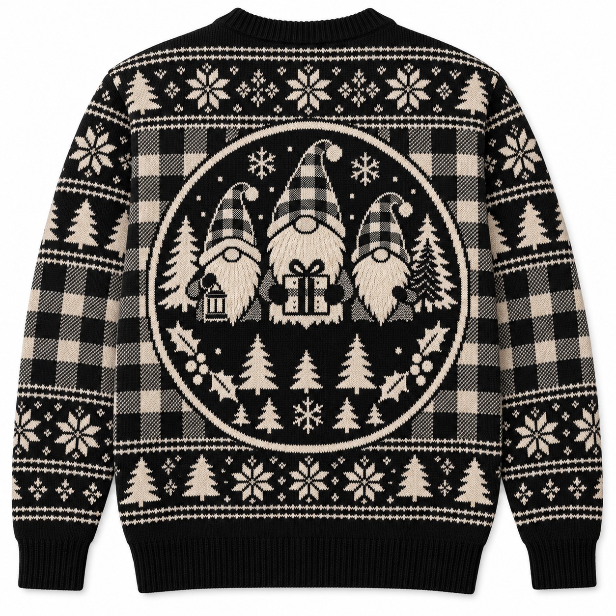 [popular-sweater:PX-11-10:back] Buffalo Plaid Gnomes Ugly Christmas Sweatshirt - Back view