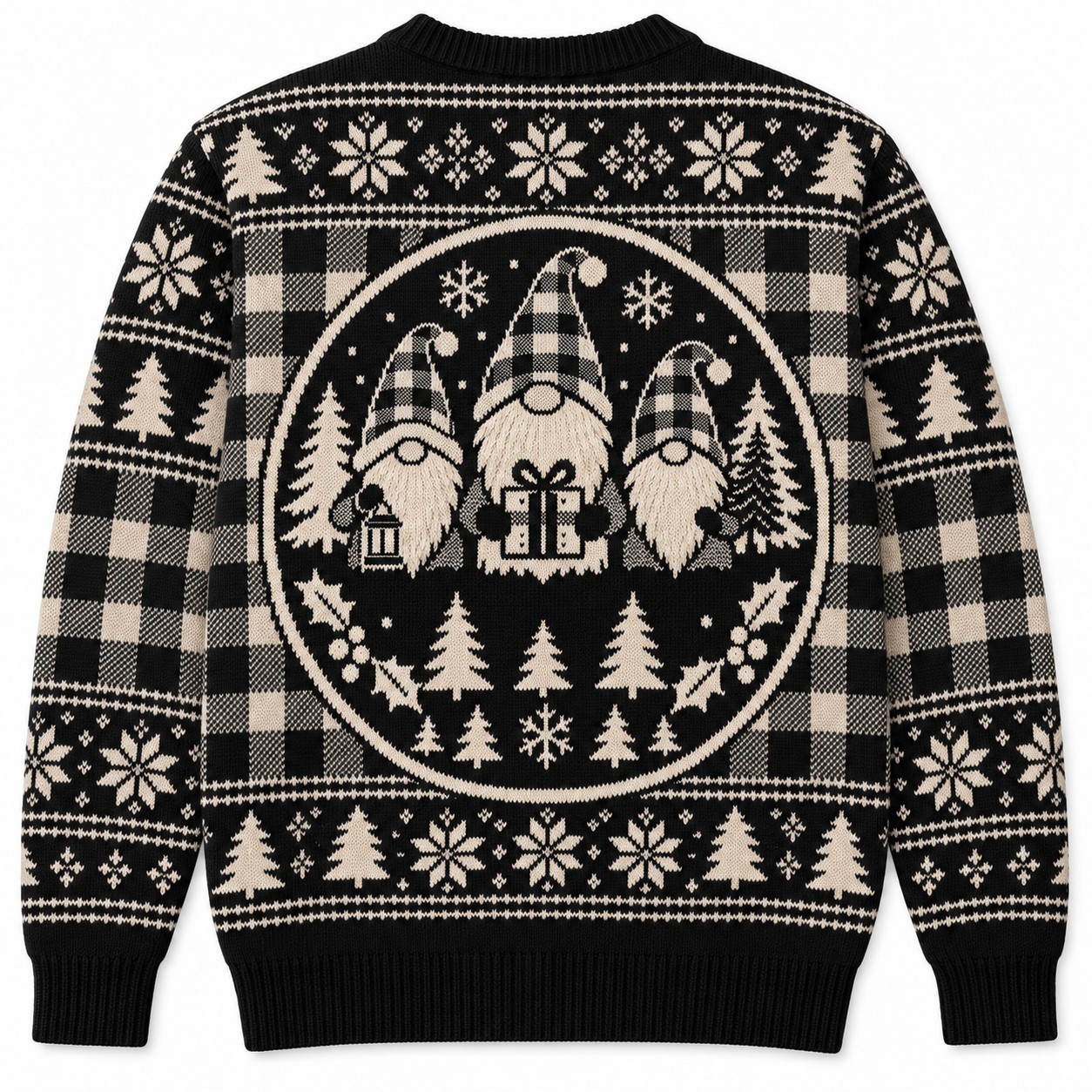 [popular-sweater:PX-11-10:back] Buffalo Plaid Gnomes Ugly Christmas Sweatshirt - Back view