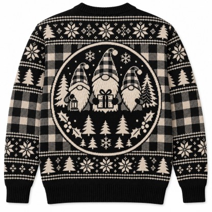 [popular-sweater:PX-11-10:back] Buffalo Plaid Gnomes Ugly Christmas Sweatshirt - Back view