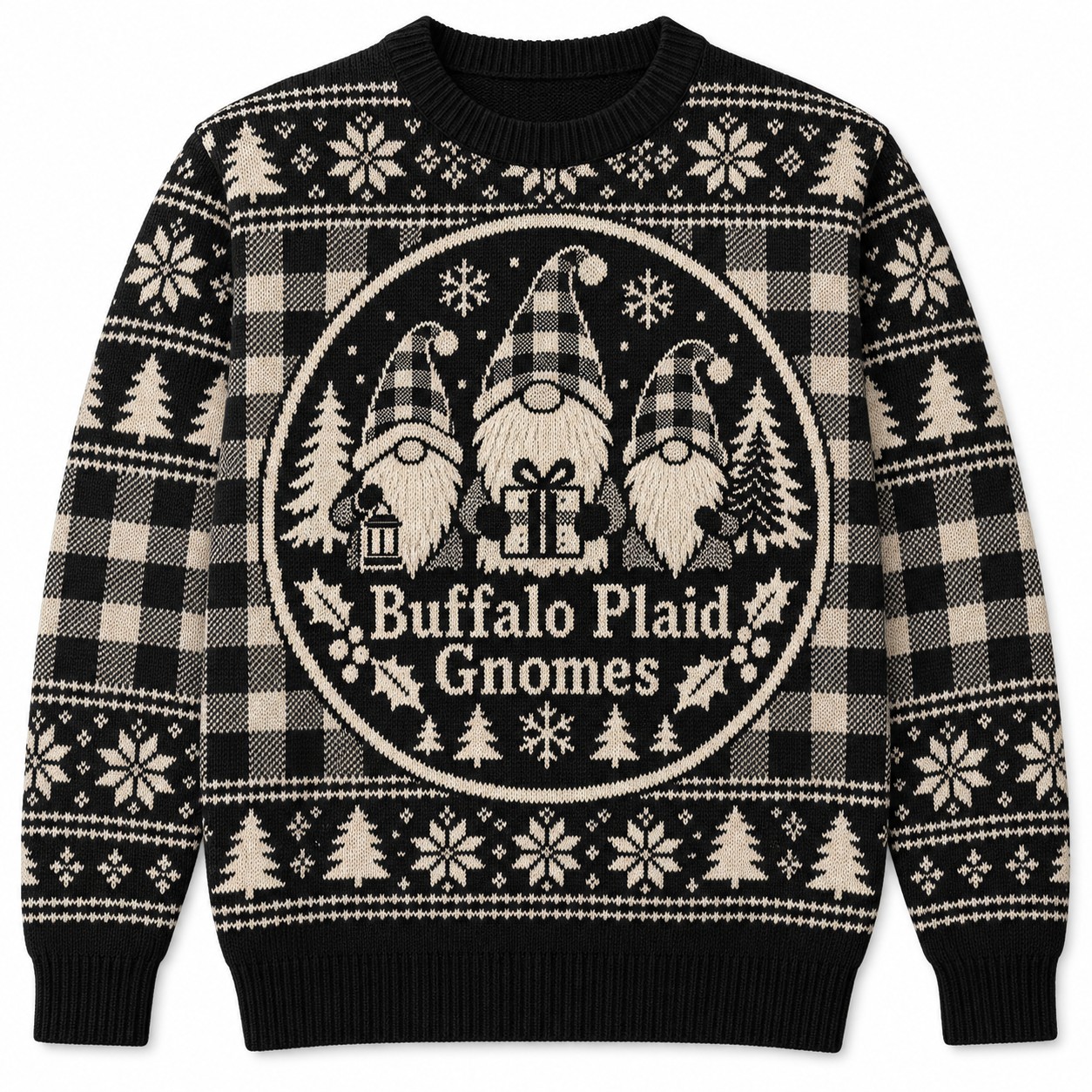 [popular-sweater:PX-11-10:front] Buffalo Plaid Gnomes Ugly Christmas Sweatshirt - Front view