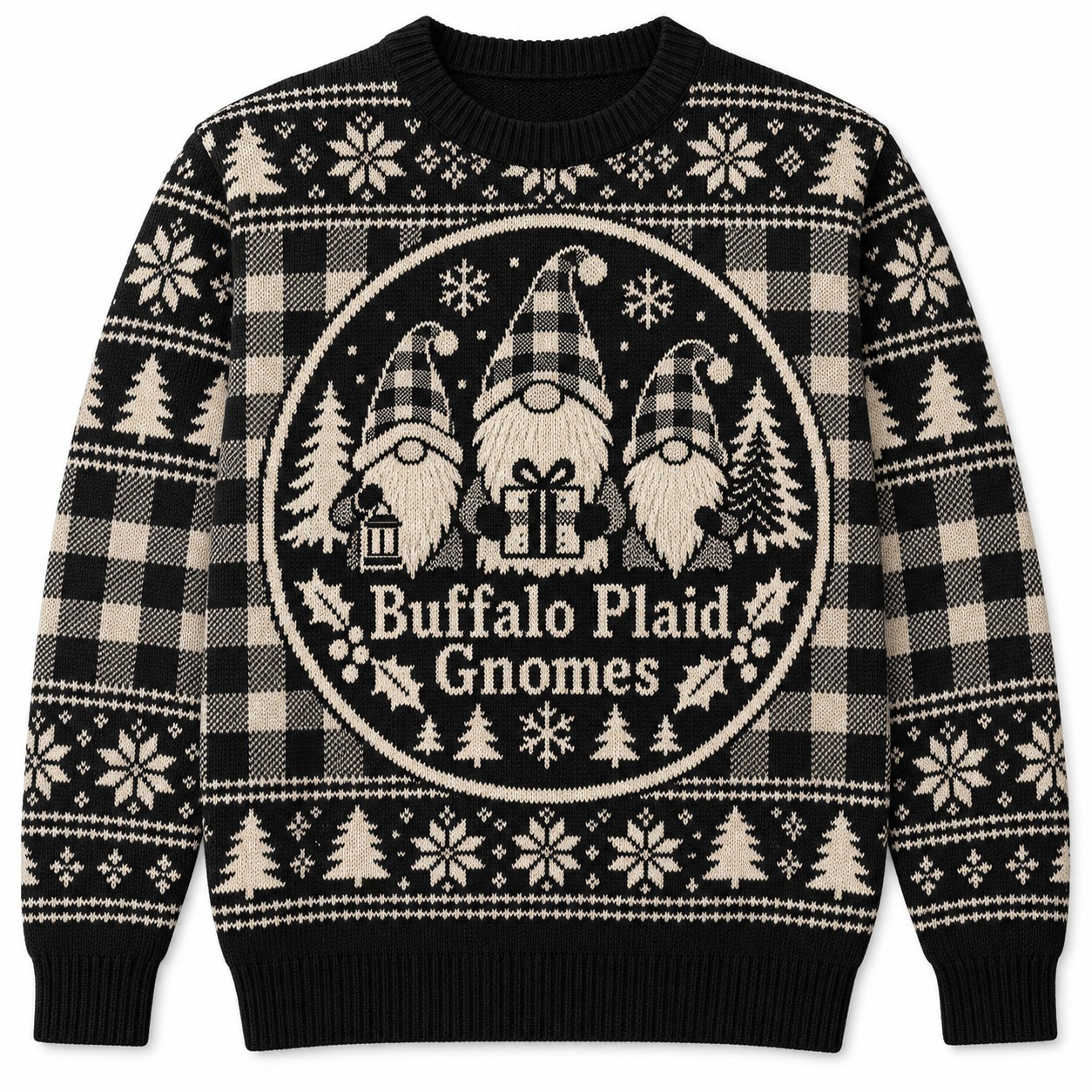 [popular-sweater:PX-11-10:front] Buffalo Plaid Gnomes Ugly Christmas Sweatshirt - Front view