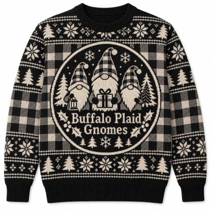 [popular-sweater:PX-11-10:front] Buffalo Plaid Gnomes Ugly Christmas Sweatshirt - Front view
