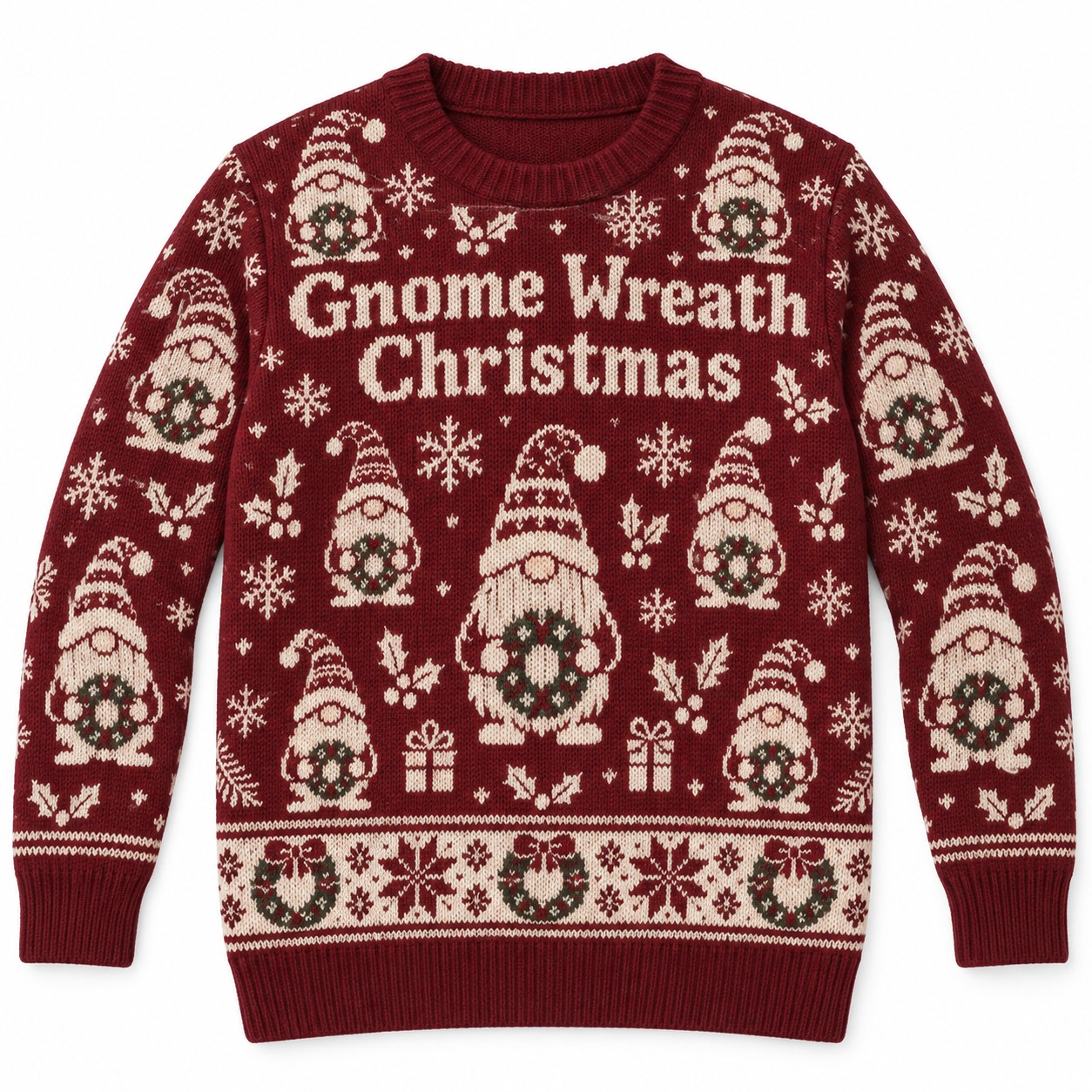 [popular-sweater:PX-11-12:front] Gnome Wreath Christmas Ugly Christmas Sweatshirt - Front view