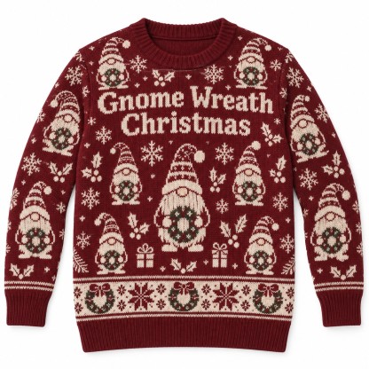 [popular-sweater:PX-11-12:front] Gnome Wreath Christmas Ugly Christmas Sweatshirt - Front view