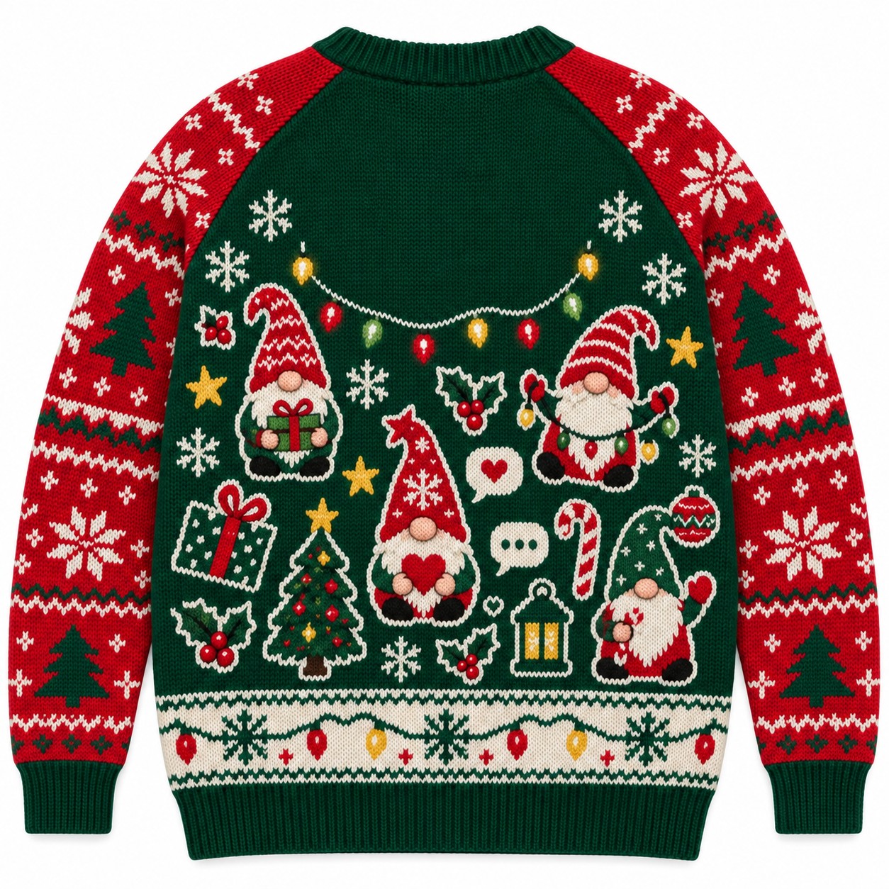 [popular-sweater:PX-11-13:back] Gnomes And Lights Ugly Christmas Sweatshirt - Back view