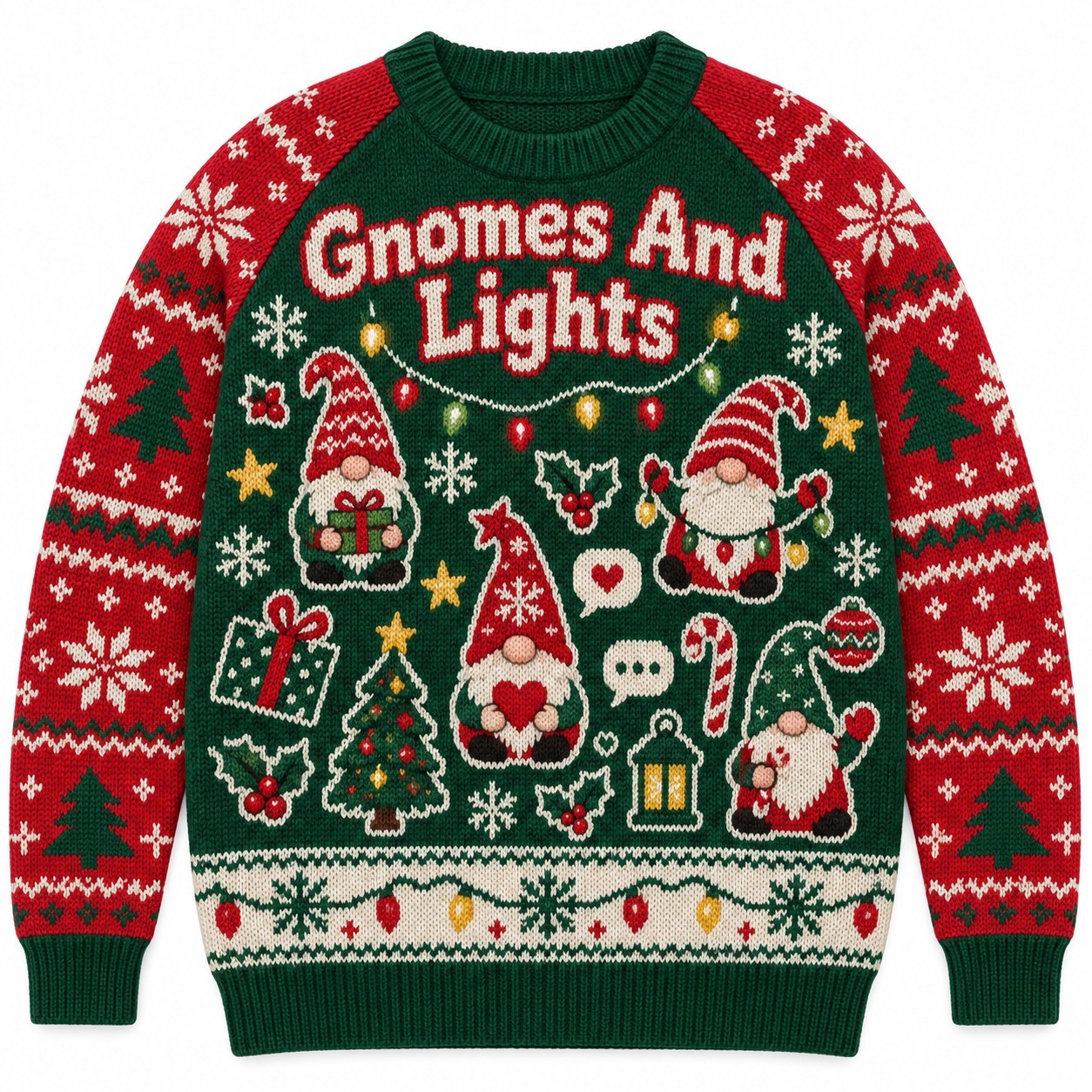[popular-sweater:PX-11-13:front] Gnomes And Lights Ugly Christmas Sweatshirt - Front view