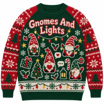 [popular-sweater:PX-11-13:front] Gnomes And Lights Ugly Christmas Sweatshirt - Front view