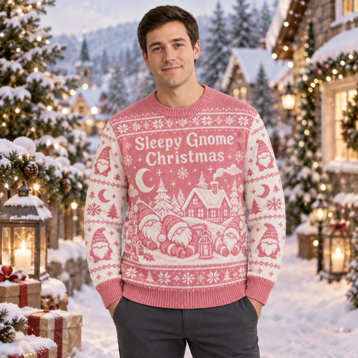 [popular-sweater:PX-11-14:male] Sleepy Gnome Christmas Ugly Christmas Sweatshirt - Male view