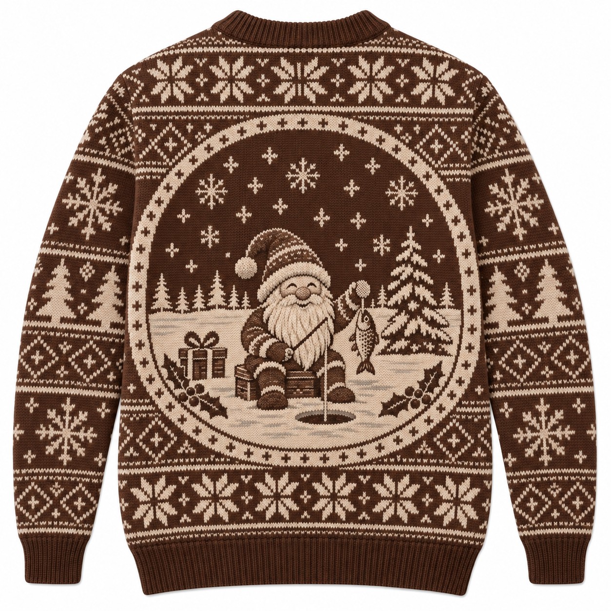[popular-sweater:PX-11-15:back] Gnome Fishing Christmas Ugly Christmas Sweatshirt - Back view