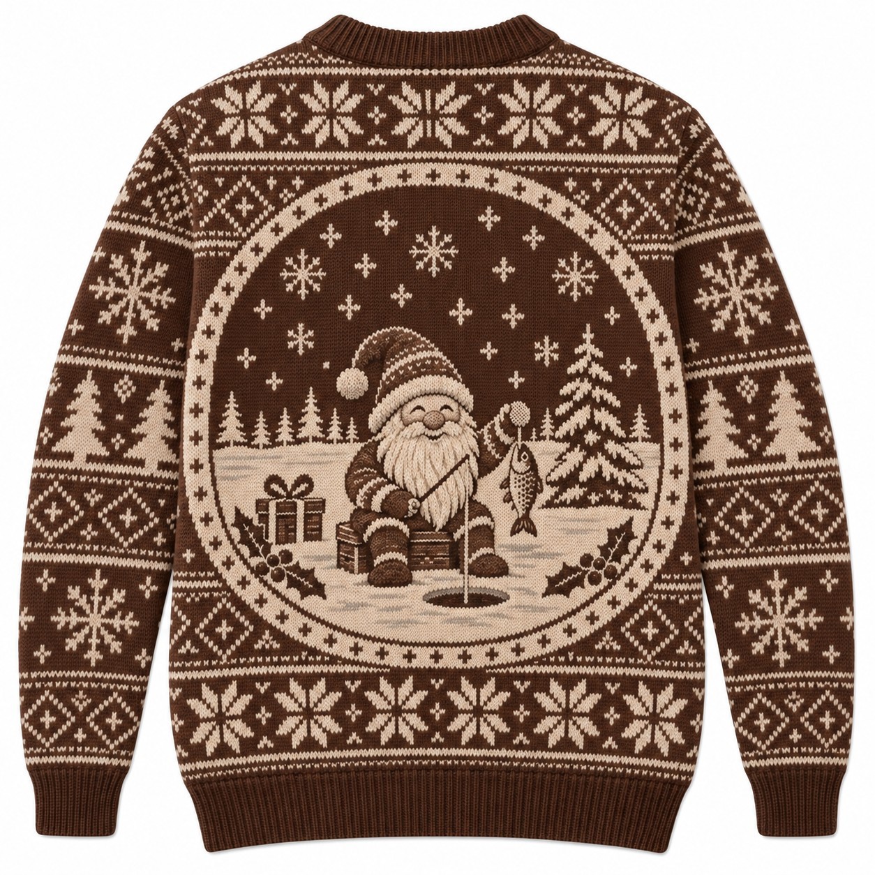 [popular-sweater:PX-11-15:back] Gnome Fishing Christmas Ugly Christmas Sweatshirt - Back view